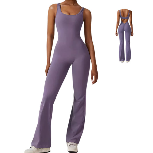 Women Sleeveless Flare Jumpsuits Yoga Long Pants