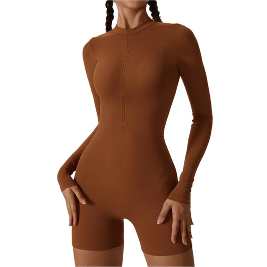 Zipper Long Sleeve Women Stretch Bodysuit